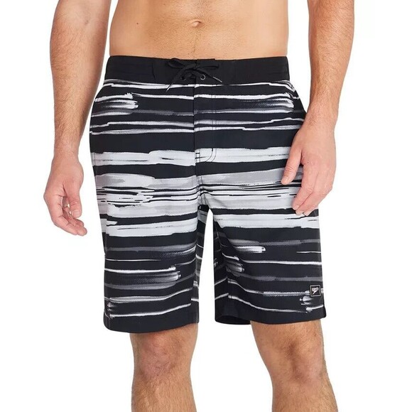 Speedo Men's Bondi Basin Printed Stripe Board Shorts Swim shorts Black White L - Picture 3 of 3